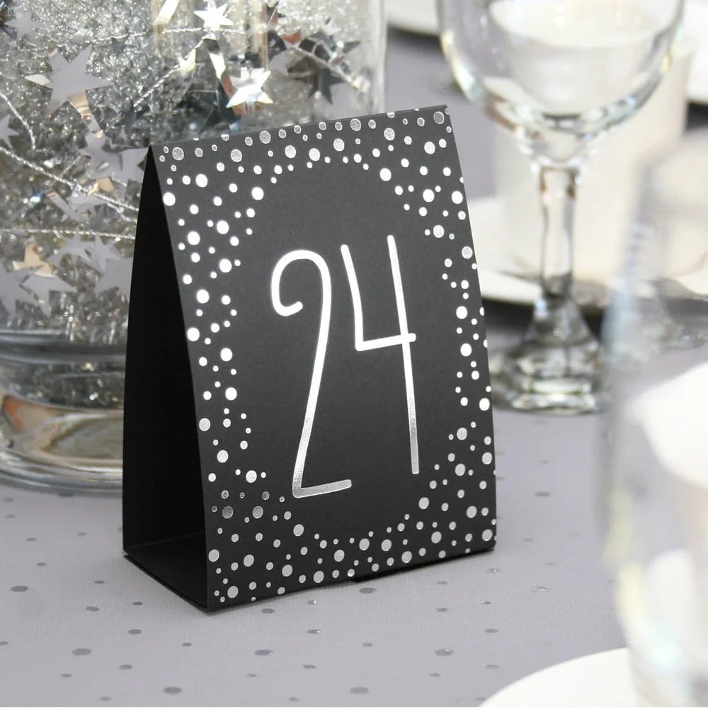 Wedding Party Polka Dot Silver Metallic Table Number Tents Numbers 1 to 40